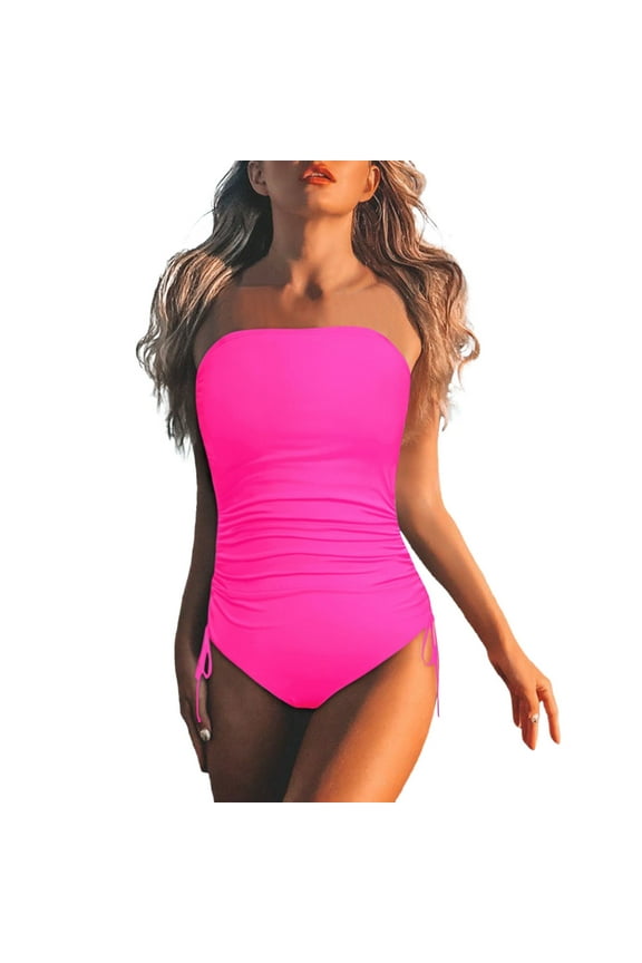 Women Strapless Swimsuit Bandeau Bathing Suit Swimwear Relaxed Fit Hawaii Summer Tropical Brazilian Beachwear