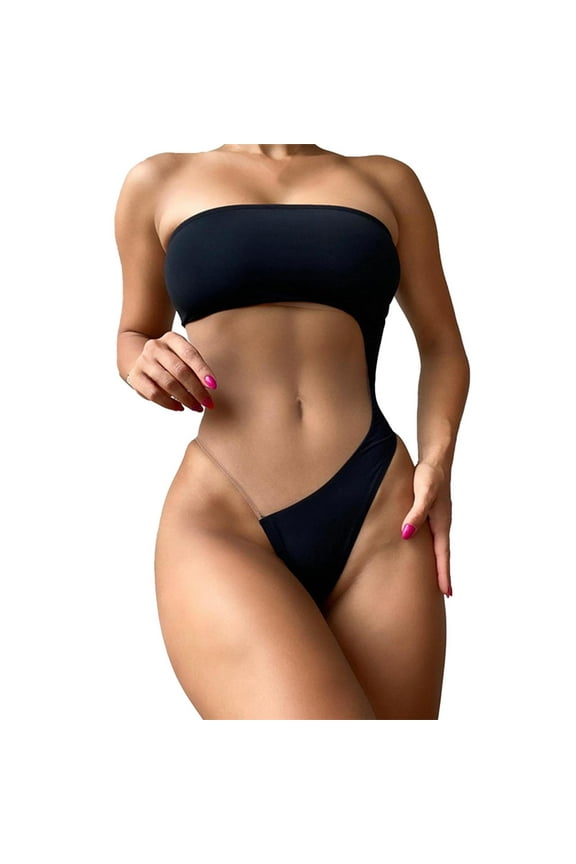Women Swimsuit Splicing Mesh See Through Backless Strapless Slim Sleeveless Collision Color Beach Vacation Fashion Temperament Bikini Beach Swimsuit Hawaii Summer Tropical Beachwear