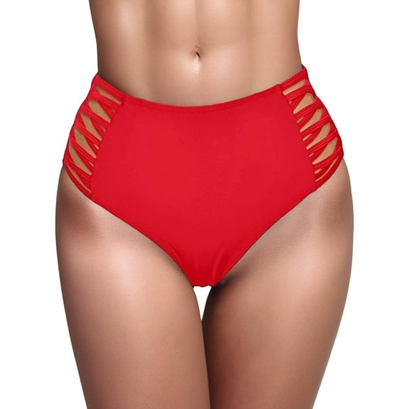 ANINEO Women Swimwear High Waist Bikini Bottoms Swimsuit Bottoms Strappy Swim Bottom Stylish Hawaii Summer Tropical Brazilian Beachwear