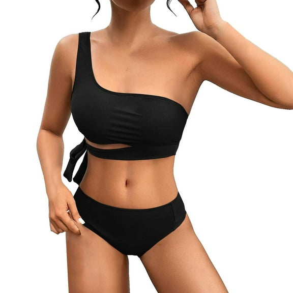 ANINEO Women Swimwear One Shoulder High Waist Bikini Tie High Cut 2PCS Swimsuits Leisure Hawaii Summer Tropical Brazilian Beachwear