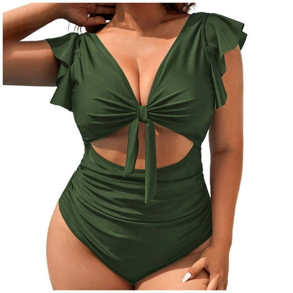 ANINEO Women Swimwear Plus Size Solid Color High Waist Swimsuit Elegant Monokini Bathing Suit For Ladies Cozy Hawaii Summer Tropical Brazilian Beachwear