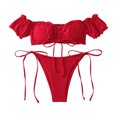 thumbnail image 1 of ANINEO Women Swimwear Red Split Small Line Shoulder Tops Strap Bikini Breathable Hawaii Summer Tropical Brazilian Beachwear, 1 of 8