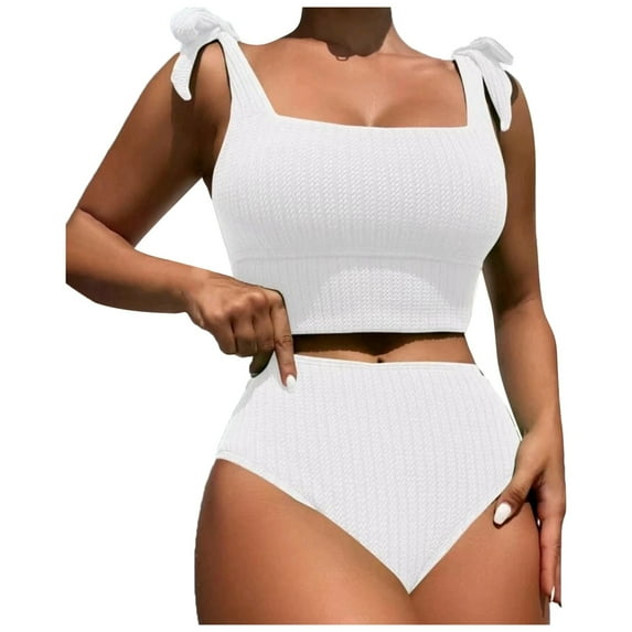 ANINEO Women Swimwear Solid Color Knit Tight Fitting Backless High Waist 2PCS Swimsuit Comfort Hawaii Summer Tropical Brazilian Beachwear