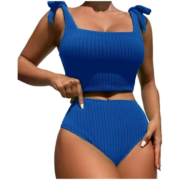 ANINEO Women Swimwear Solid Color Knit Tight Fitting Backless High Waist 2PCS Swimsuit Versatile Hawaii Summer Tropical Brazilian Beachwear
