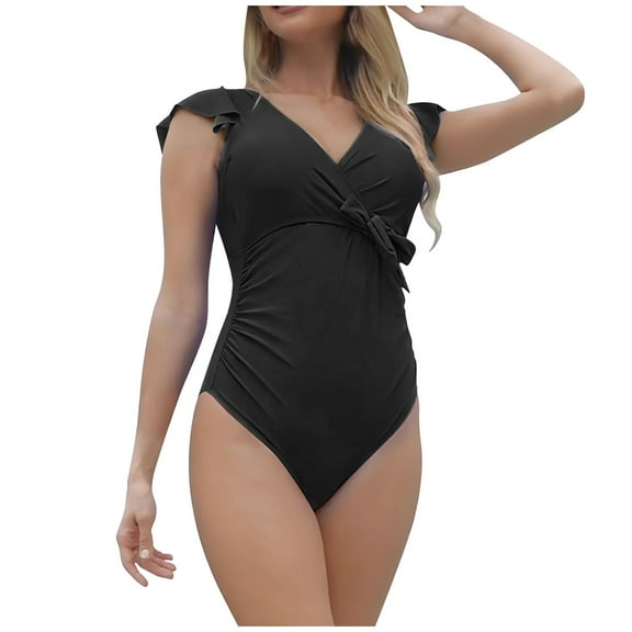 ANINEO Women Swimwear Swimsuit With Tie Front Petal Sleeves Elegant Monokini Bikini For Beachwear Versatile Hawaii Summer Tropical Brazilian Swim Wear