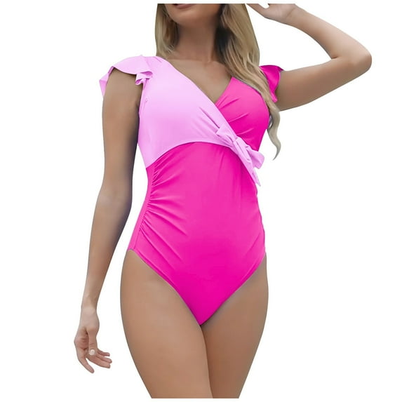 ANINEO Women Swimwear Swimsuit With Tie Front Petal Sleeves Elegant Monokini Bikini For Beachwear Lovely Hawaii Summer Tropical Brazilian Swim Wear