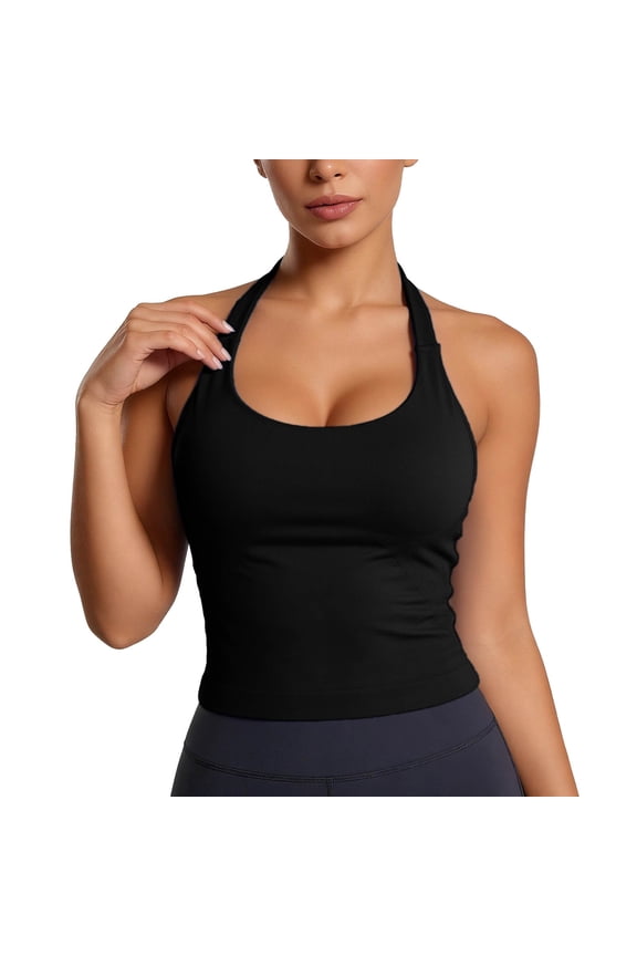 Women Workout Yoga Tank Tops With Built In Bra Racerback Athletic Camis For Fitness Running And Sports Breathable Summer Sleeveless O-Neck Solid Color Basic Camisoles