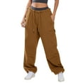 thumbnail image 1 of ANINEO Women's Casual Cargo Pants High Waisted Wide Leg Distressed Elastic Waist Comfortable Outdoor Everyday Summer Fall Trousers Birthday Slacks, 1 of 5