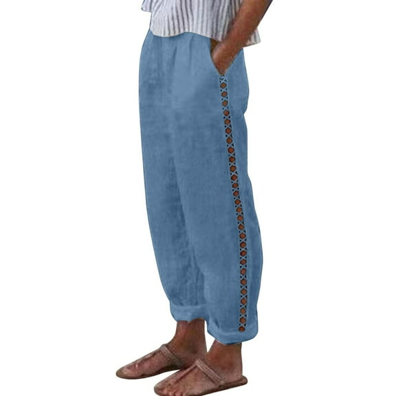 ANINEO Women's Casual Pants High Waisted Wide Leg Pants With Side Hollows Daily Wear Vacation Sports Comfortable Stretch Basic Trousers Solid Color Classic Slacks