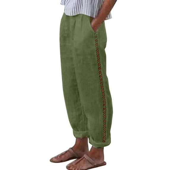 ANINEO Women's Casual Pants High Waisted Wide Leg Pants With Side Hollows Daily Wear Vacation Sports Comfortable Stretch Basic Trousers Solid Color Cozy Slacks