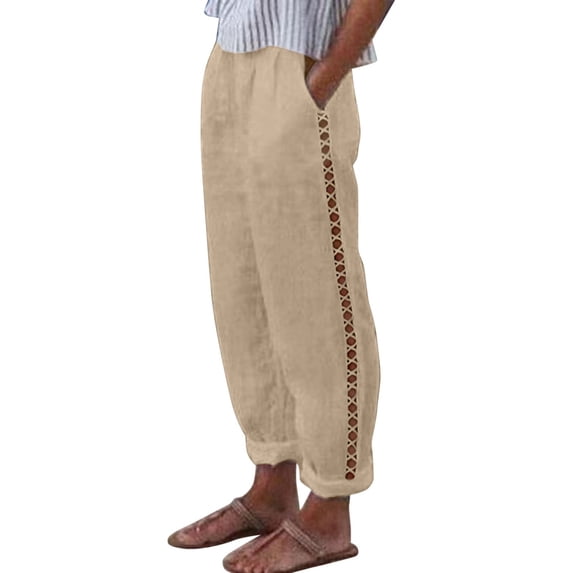 ANINEO Women's Casual Pants High Waisted Wide Leg Pants With Side Hollows Daily Wear Vacation Sports Comfortable Stretch Basic Trousers Solid Color Holiday Slacks