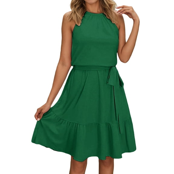 ANINEO Women's Fashionable Dresses Solid Color Halter Neck Sleeveless Strappy Casual Dress Holiday Daliywear