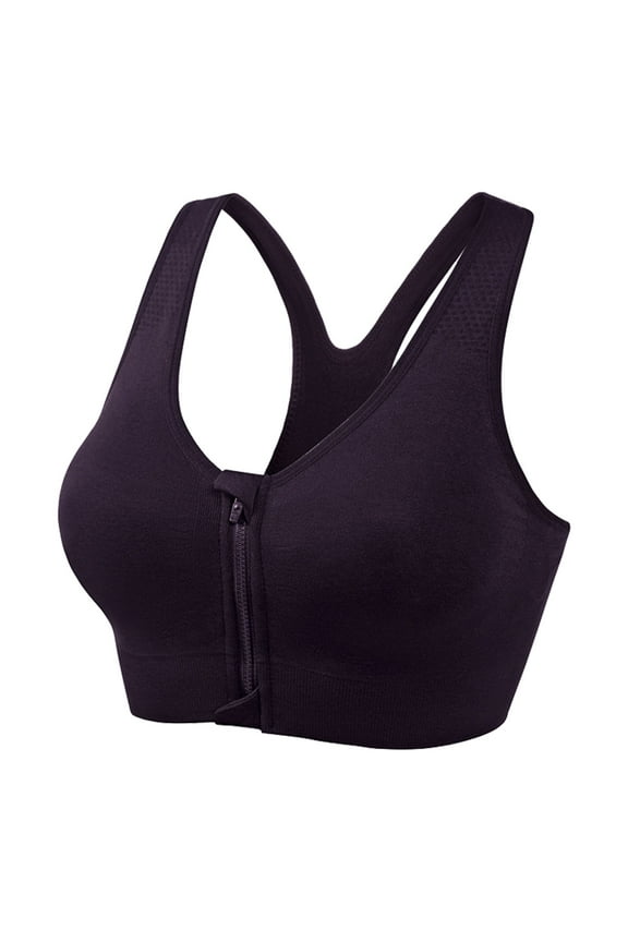 Women's Front Zip Sports Bra Workout Yoga Running Tops Breathable Supportive Seamless Comfort Fitness Activewear Solid Color Trendy Brassiere