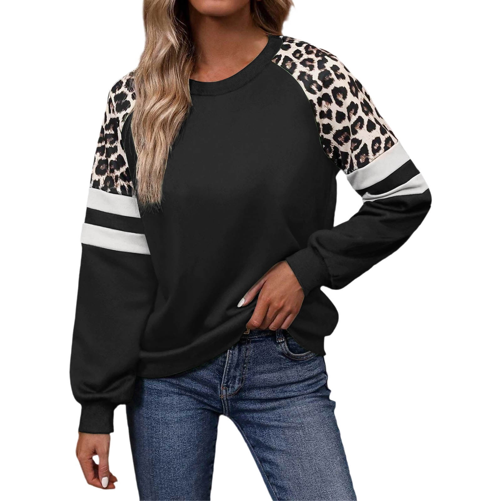 Leopard Round Neck Long Sleeve Sweatshirt