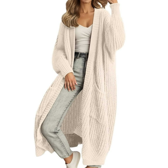 ANINEO Women's Oversized Long Cardigan Sweater Knit Open Front Coats Casual Loose Fall Winter Loungewear Outerwear Comfortable Soft Yarn Solid Color Cozy Daliywear