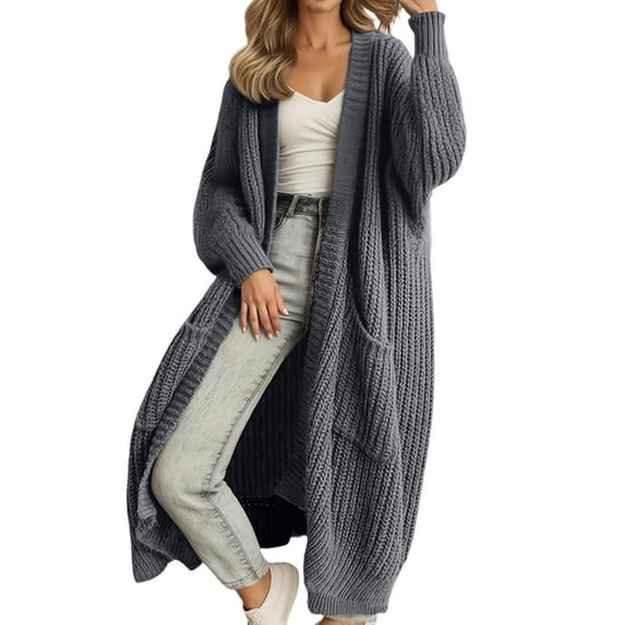 ANINEO Women's Oversized Long Cardigan Sweater Knit Open Front Coats Casual Loose Fall Winter Loungewear Outerwear Comfortable Soft Yarn Solid Color Versatile Daliywear