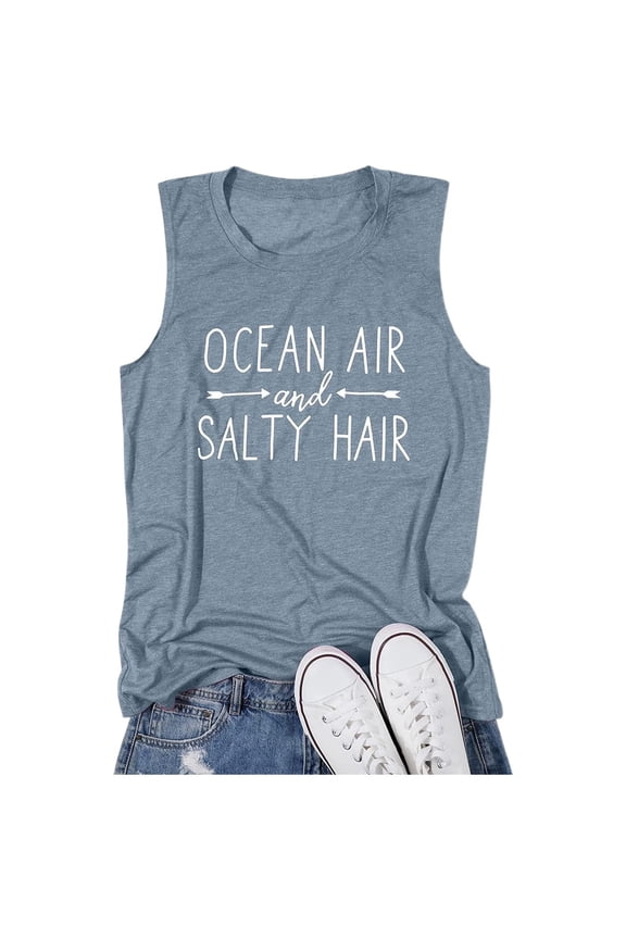 Women's Sleeveless Letter Print Casual Tank Tops Round Neck Summer Vest Soft Basic Camisoles