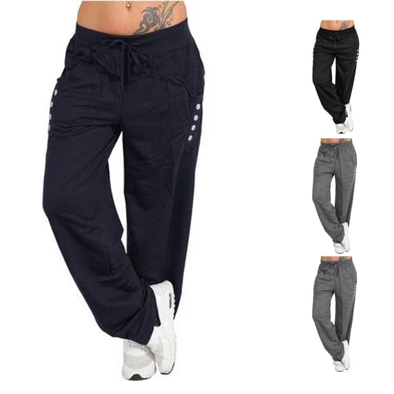 ANINEO Womens Autumn Winter Solid Color Wide Leg Sports Loose Casual Long Pants Trousers Versatile Female Summer Dailywear