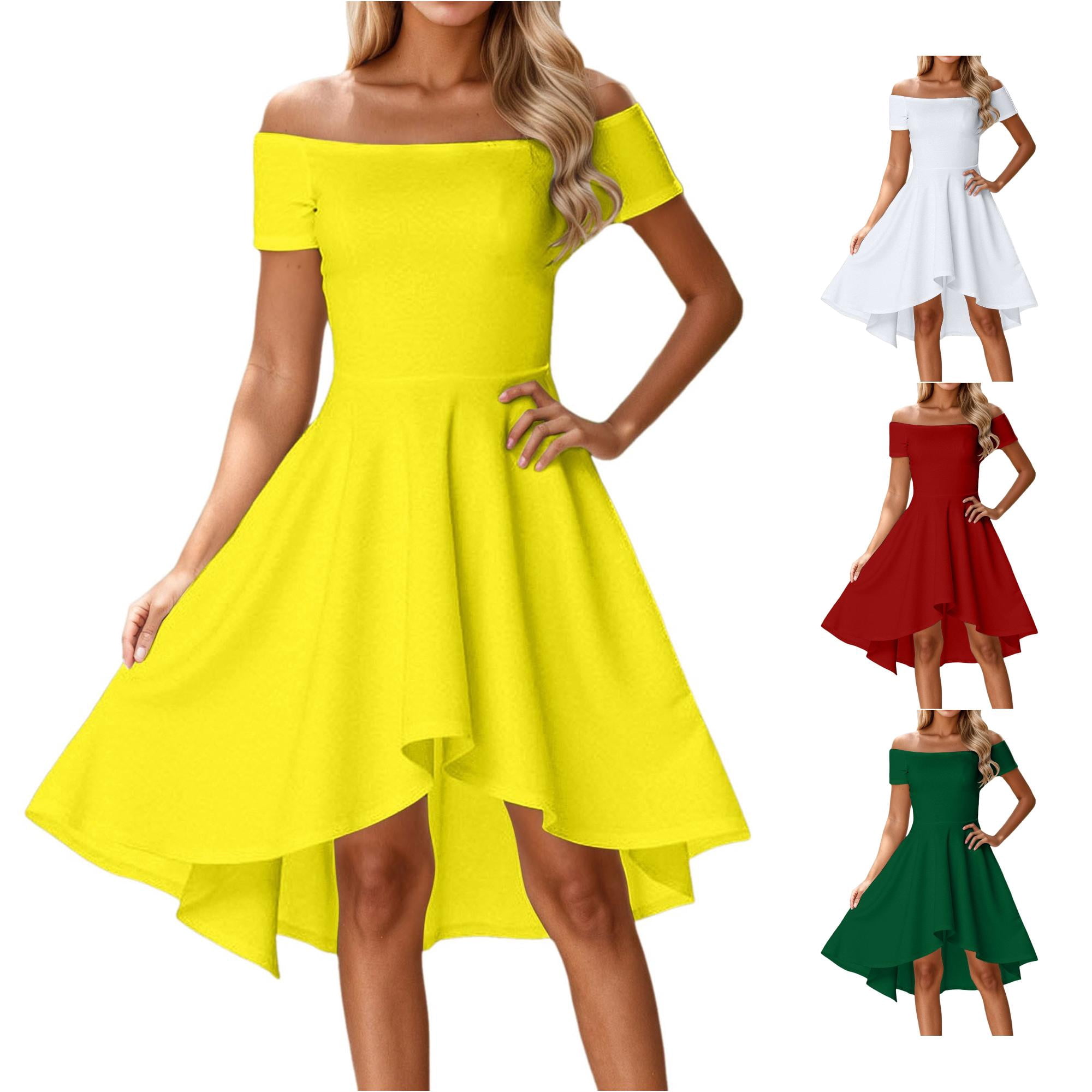 ANINEO Womens Summer Dresses Casual Off Shoulder Elegant High Low Hem ...