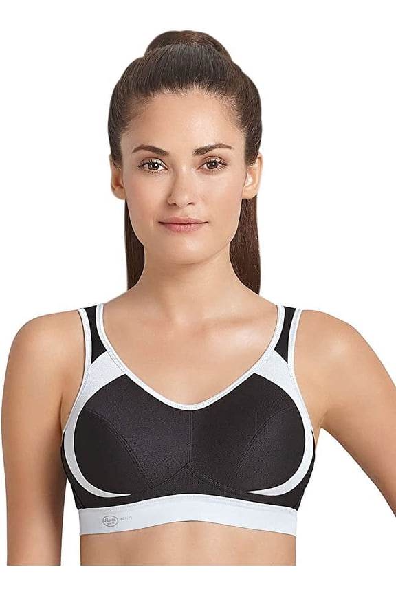 HIGH IMPACT BLACK/GREY WIRE-FREE SPORTS BRA, Size 40D NWOT