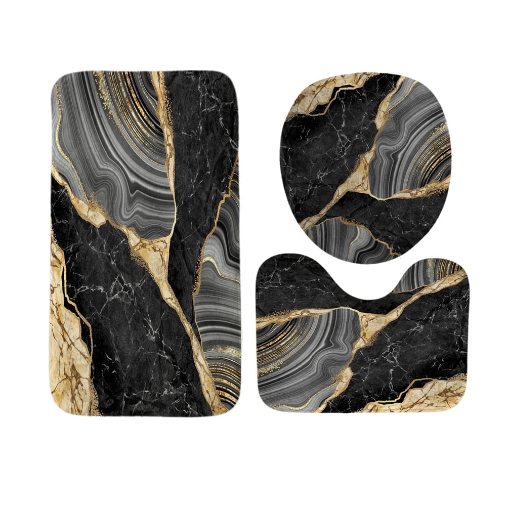 ANITYSO Soft Memory Foam Set 3 Pcs Bathroom Rugs Grey Marbling Style Toilet Mats Machine Washable