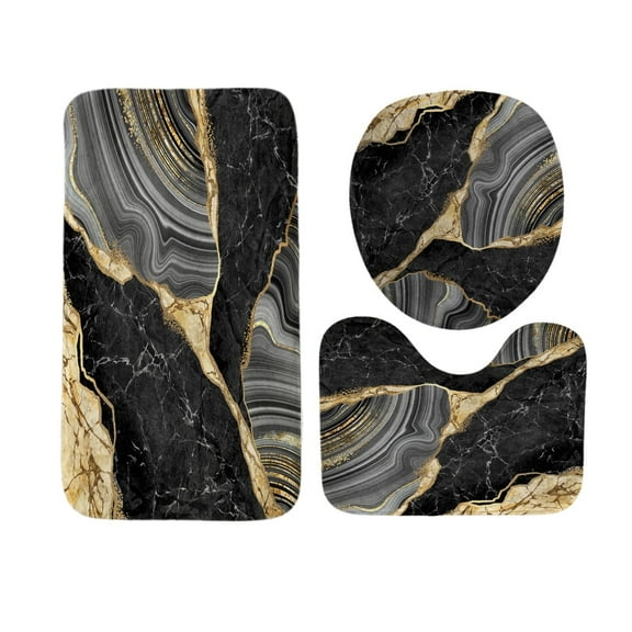 ANITYSO Soft Memory Foam Set 3 Pcs Bathroom Rugs Grey Marbling Style Toilet Mats Machine Washable