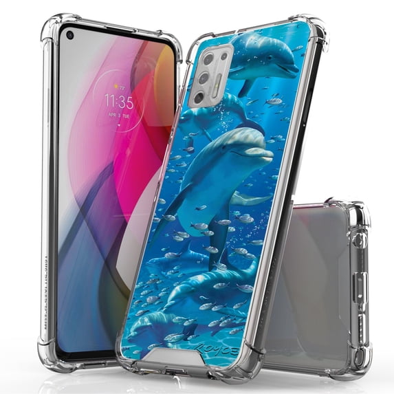 ANJ+ Hybrid Slim Hard Back Cover Case Flexible Bumper for Motorola Moto G Stylus 2021 - Dolphins
