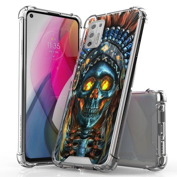 ANJ+ Hybrid Slim Hard Back Cover Case Flexible Bumper for Motorola Moto G Stylus 2021 - Skull Chief 2