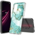 thumbnail image 1 of ANJ+ Hybrid Slim [Scratch-Proof] Hard Back Cover Case w/Flexible Bumper Compatible with T-Mobile REVVL V+ 5G - Marble Pattern (Green), 1 of 6