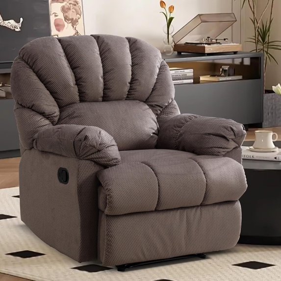 ANJ Manual Recliner Chair, Overstuffed Recliner with Soft Cushion and Wide Back, Comfy Padded Reclining Single Sofa for Living Room