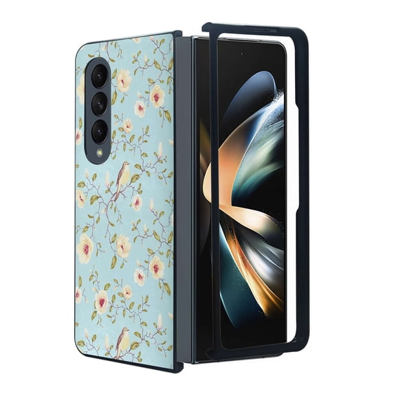 ANJ+ Protective Snap-On Design Printed Case Compatible with Samsung Galaxy Z Fold 4 - Birds and Flowers (Blue)