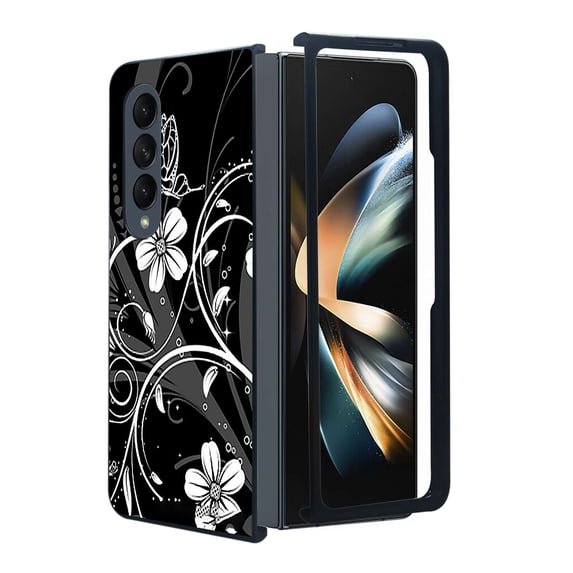 ANJ+ Protective Snap-On Design Printed Case Compatible with Samsung Galaxy Z Fold 4 - Silver Flower