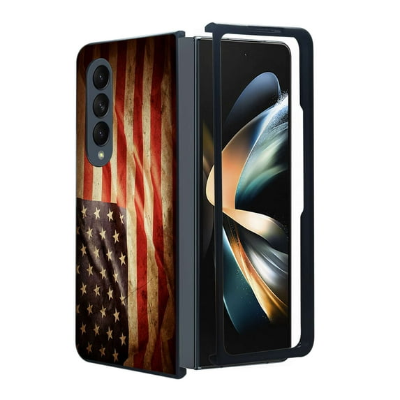 ANJ+ Protective Snap-On Design Printed Case Compatible with Samsung Galaxy Z Fold 4 - Vintage American Flag