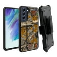thumbnail image 1 of ANJ+ Rugged Dual Layer Hybrid Holster Kickstand Case w/ Card Slot + Tempered Glass Cover for Samsung Galaxy S21 FE 5G - Summer Tree Camo, 1 of 3