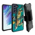 thumbnail image 1 of ANJ+ Rugged Dual Layer Hybrid Holster Kickstand Case w/ Card Slot + Tempered Glass Cover for Samsung Galaxy S21 FE 5G - Tropical Sea Turtle, 1 of 3