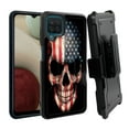 thumbnail image 1 of ANJ+ Rugged Dual Layer Shockproof Holster Case w/Card Slot, Kickstand + Tempered Glass for Samsung Galaxy A12 - American Skullcap, 1 of 5