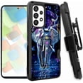 thumbnail image 1 of ANJ+ Rugged Dual Layered Holster Case w/Kickstand, Card Slot Case + Tempered Glass Cover for Samsung Galaxy A53 5G - Elephant Fantasy, 1 of 5