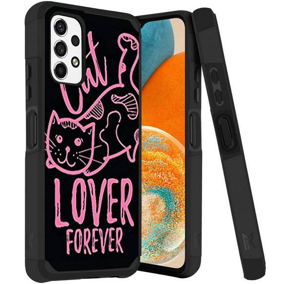 ANJ+ Rugged Dual Layered Shockproof Slim Hybrid Case + Tempered Glass Cover Compatible with Samsung Galaxy A23 5G - Cat Lover