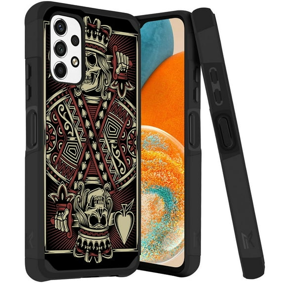 ANJ+ Rugged Dual Layered Shockproof Slim Hybrid Case + Tempered Glass Cover Compatible with Samsung Galaxy A23 5G - King of Skull