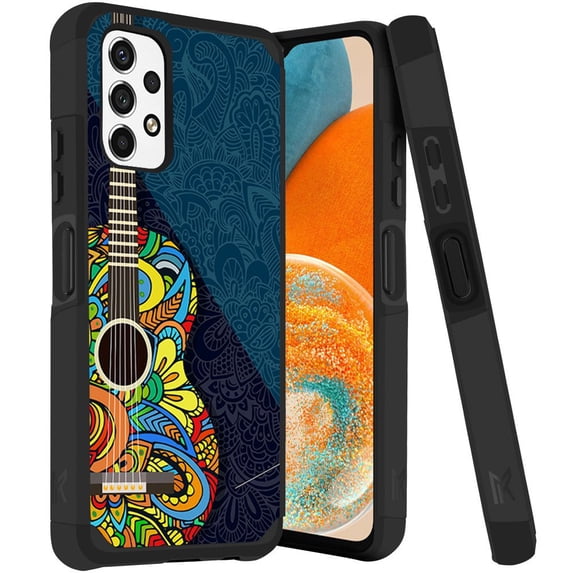 ANJ+ Rugged Dual Layered Shockproof Slim Hybrid Case + Tempered Glass Cover Compatible with Samsung Galaxy A23 5G - Paisley Guitar
