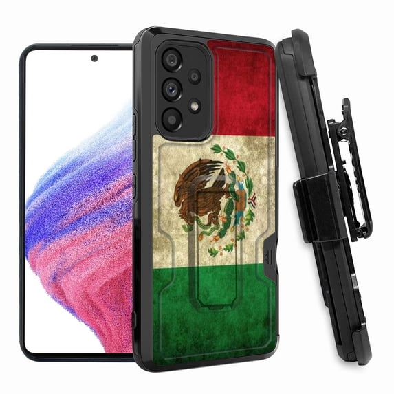 ANJ+ Rugged Shockproof Hoster Case w/Card Slot, Kickstand + Tempered Glass Cover for Samsung Galaxy A33 5G - Mexican Flag