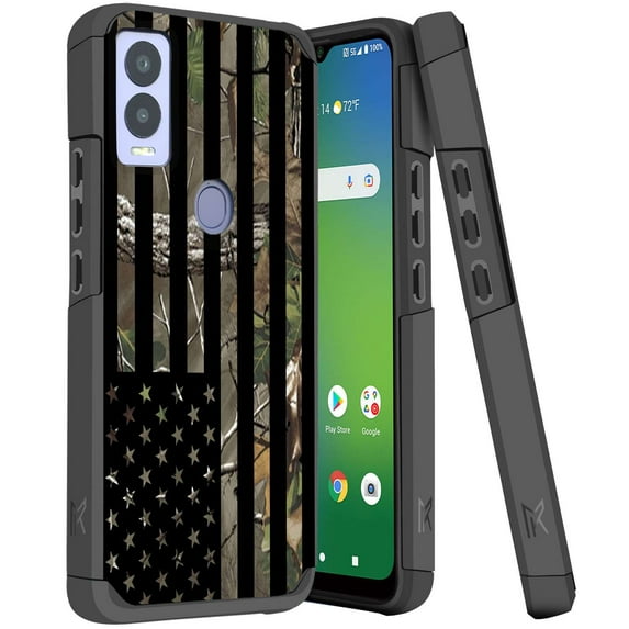 ANJ+ Shockproof Dual Layer Slim Hard Case + Tempered Glass Cover Compatible with Cricket Magic 5G, AT&T Propel - American Tree Camo