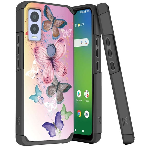 ANJ+ Shockproof Dual Layer Slim Hard Case + Tempered Glass Cover Compatible with Cricket Magic 5G, AT&T Propel - Butterfly Fantasy