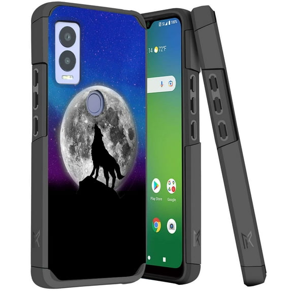 ANJ+ Shockproof Dual Layer Slim Hard Case + Tempered Glass Cover Compatible with Cricket Magic 5G, AT&T Propel - Full Moon Howling 3