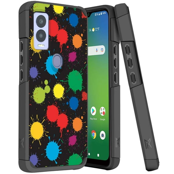 ANJ+ Shockproof Dual Layer Slim Hard Case + Tempered Glass Cover Compatible with Cricket Magic 5G, AT&T Propel - Paint Splash