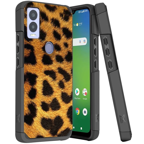ANJ+ Shockproof Dual Layer Slim Hard Case + Tempered Glass Cover Compatible with Cricket Magic 5G, AT&T Propel - Yellow Cheetah