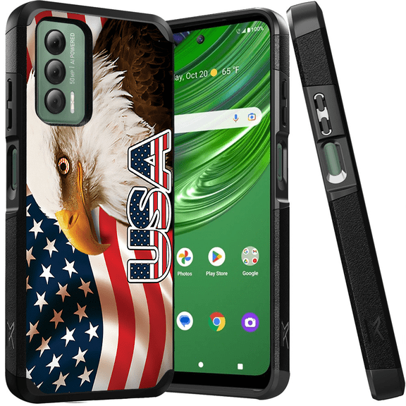 ANJ+ Shockproof Dual Layer Slim Hard Case + Tempered Glass Cover Compatible with Cricket Outlast, AT&T Jetmore - USA Eagle