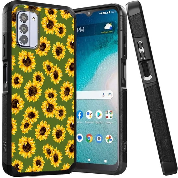 ANJ+ Shockproof Dual Layer Slim Hard Case + Tempered Glass Cover Compatible with Nokia C300 - Sunflowers Delight