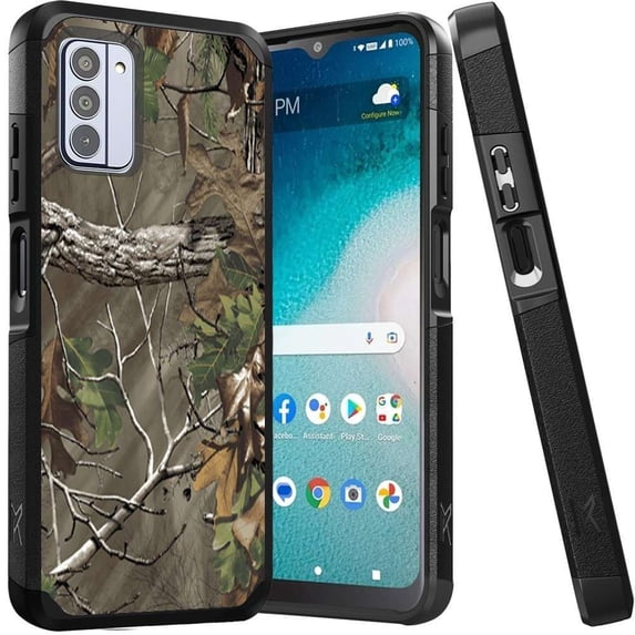ANJ+ Shockproof Dual Layer Slim Hard Case + Tempered Glass Cover Compatible with Nokia C300 - Tree Camo