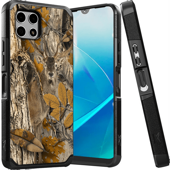 ANJ+ Shockproof Dual Layer Slim Hard Case + Tempered Glass Cover Compatible with T-Mobile REVVL 7 5G - Deer Camo